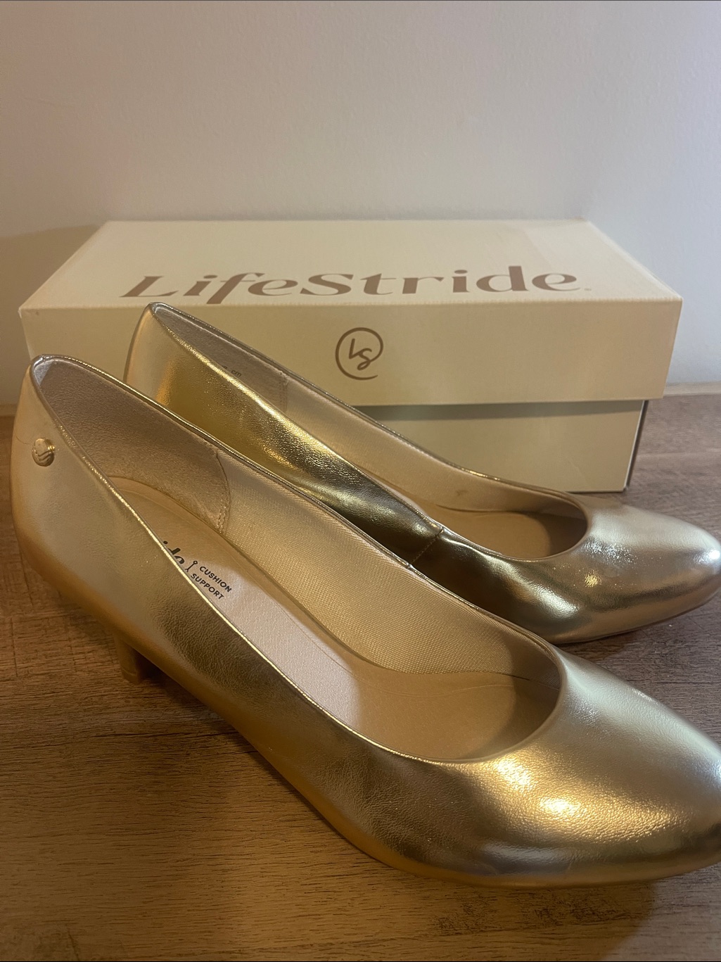 Life Stride Metallic Gold Low Kitten Heel Pumps